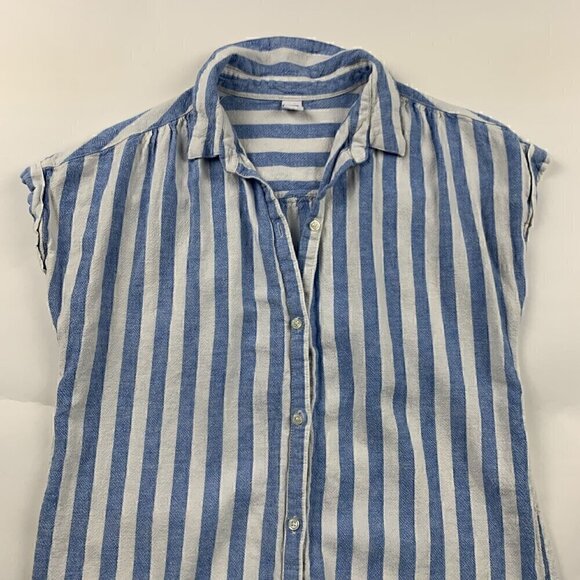 Old Navy Blue Striped Linen Button Front Shirt Dress S - Picture 2 of 5